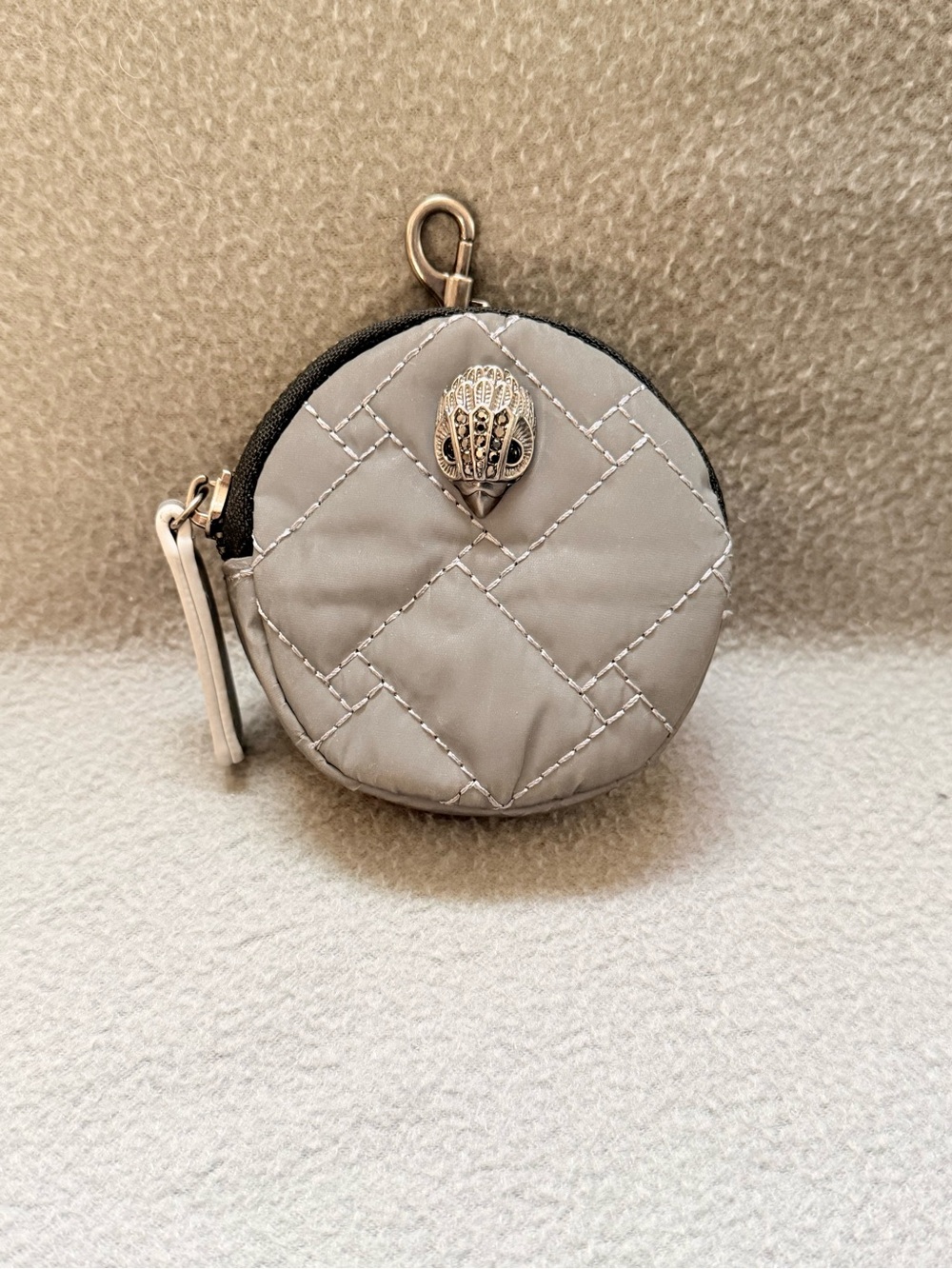 Quilted Round Coin Pouch - Gray
